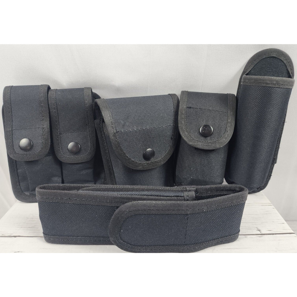 Tactile/Duty Belt Pouches in Black, Set of 5, Nylon Hook & Loop, Various Holders